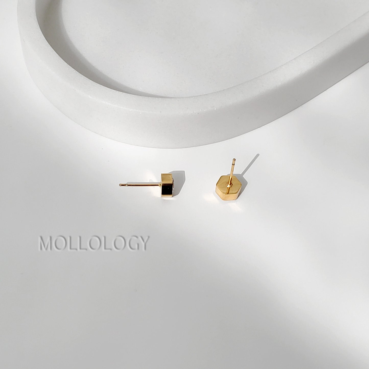 Bezel Earrings, 18K Gold Stud Earrings, Dainty Gold Earrings, Minimalist Earrings, Gold Hexagon Earrings, Dainty CZ Earrings, Dainty Studs, Stainless Steel Earrings, Simple Studs, Everyday Earrings, Tiny Gold Studs, Small Studs.