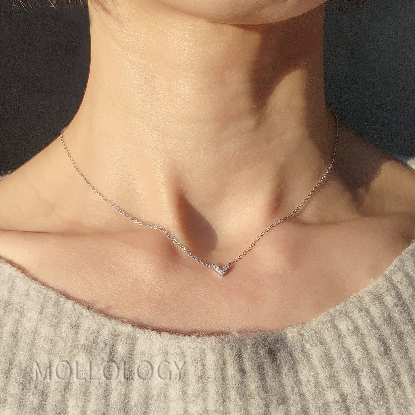 Tiny V Pavé Necklace