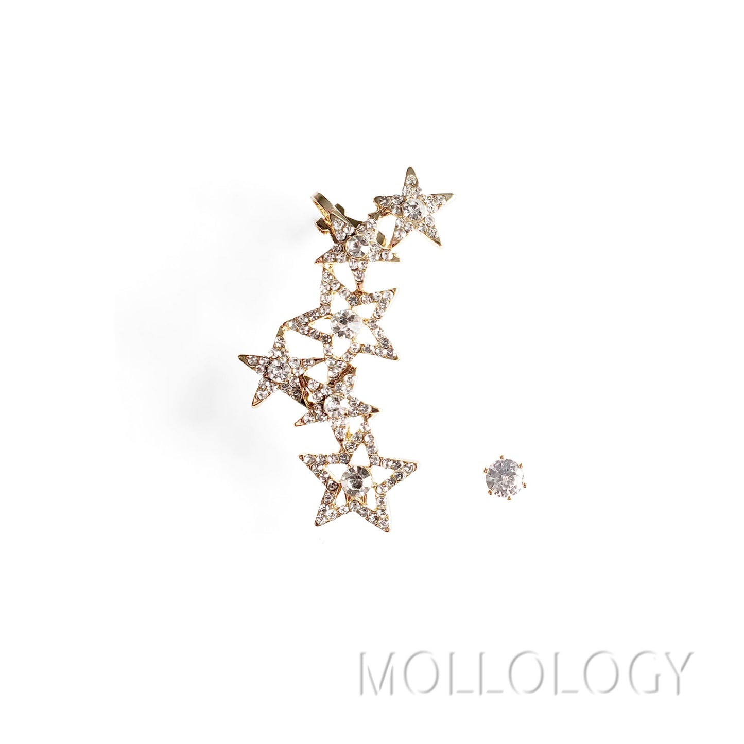 Gold star ear climber and diamond stud earring