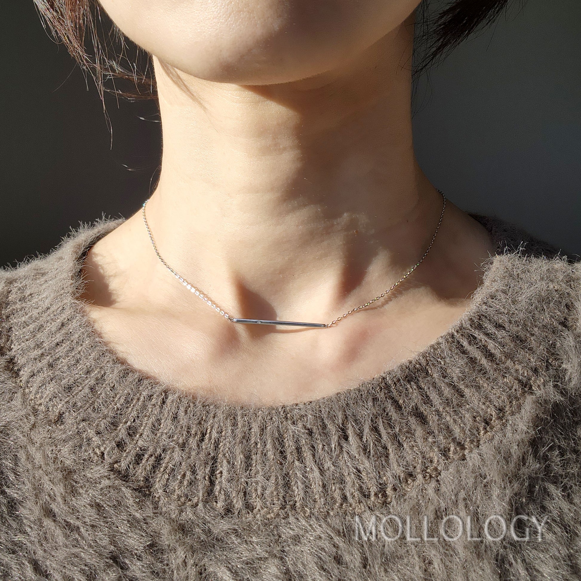 Bar Necklace, Minimal Bar Necklace, Dainty CZ Necklace, Tiny Diamond Necklace, Pavé Necklace, Silver Necklace, Dainty Necklace, Gift for Her 