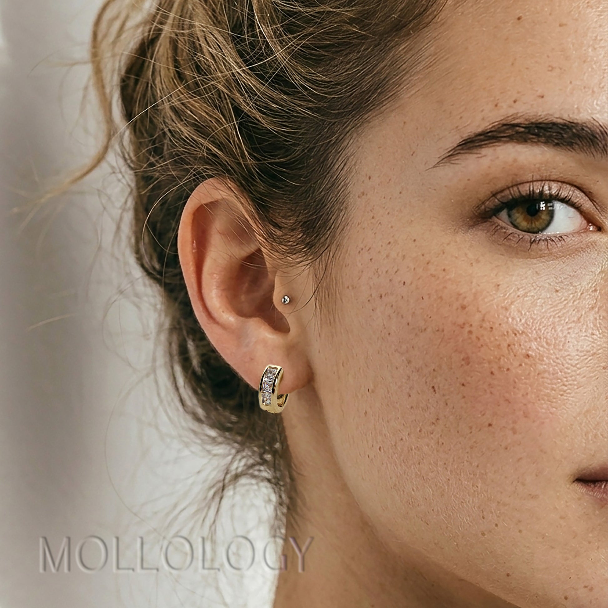 Baguette CZ Huggie Hoop Earrings, 14K Gold Hoop Earrings, Minimalist Small Hoops, Silver CZ Huggies, Cartilage Hoops, Everyday Earrings