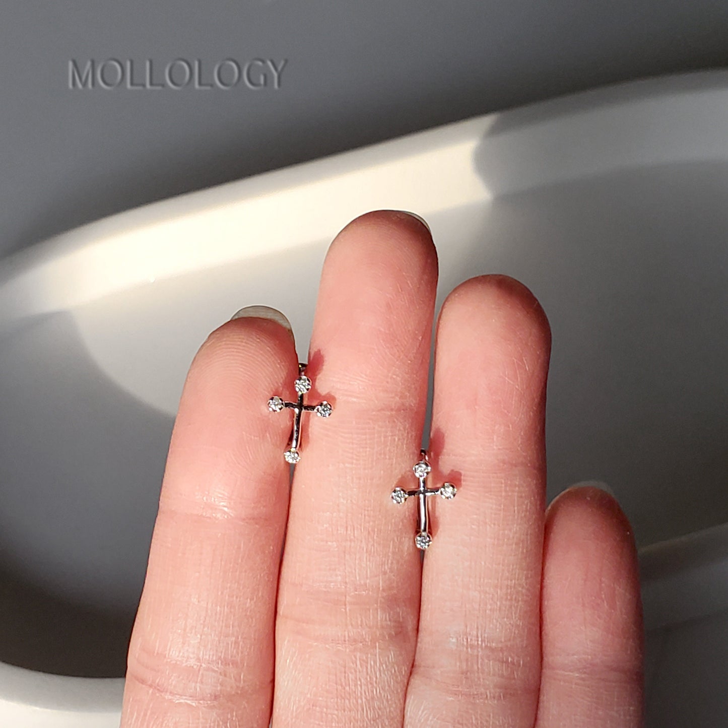 Tiny Silver Hoop Earring, Cross Earrings, Cross Huggie Earrings, Dainty Hoop Earring, Cartilage Hoop Earrings, Silver Huggie Hoop Earrings