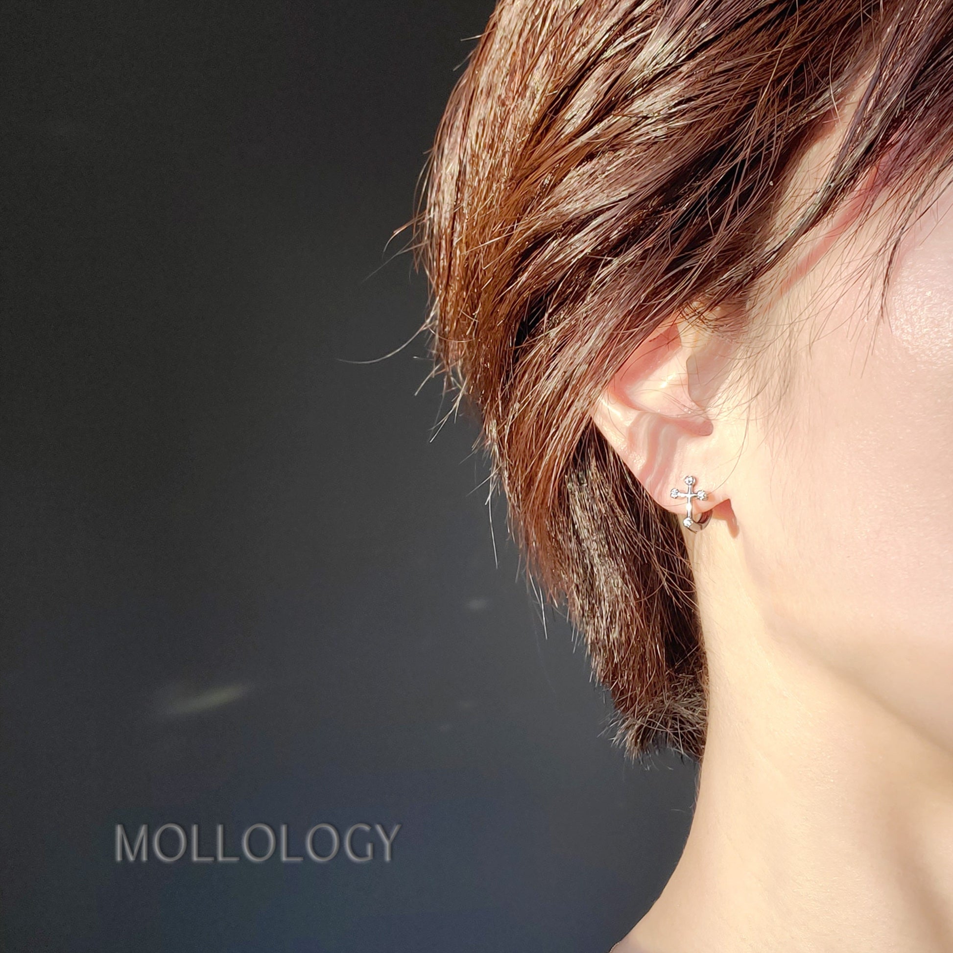 Tiny Silver Hoop Earring, Cross Earrings, Cross Huggie Earrings, Dainty Hoop Earring, Cartilage Hoop Earrings, Silver Huggie Hoop Earrings