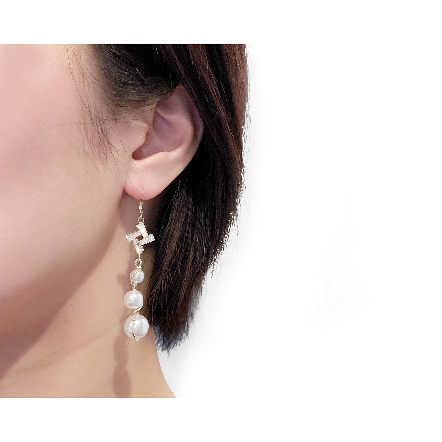 Pearl Drop Baguette Earrings