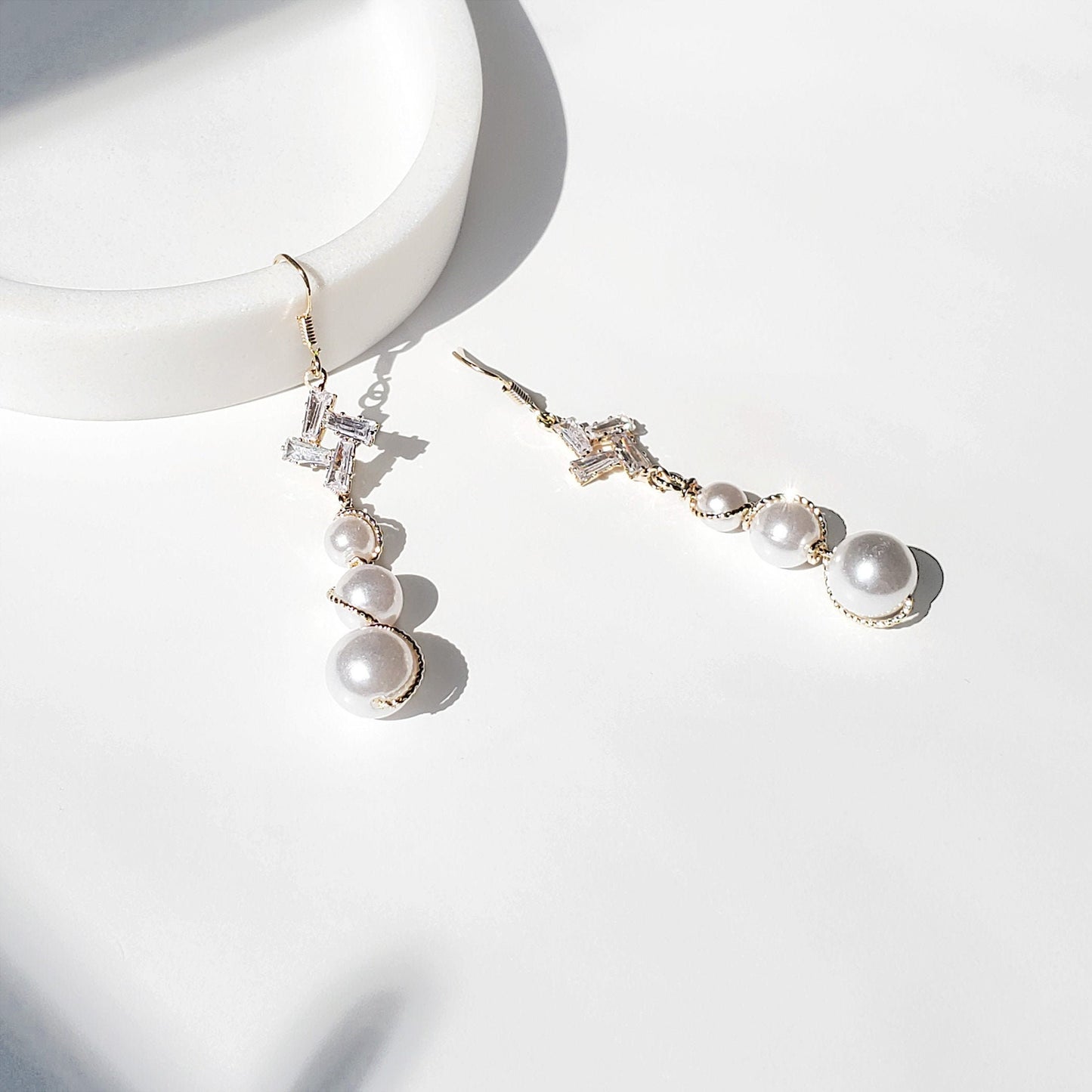 Pearl Drop Baguette Earrings