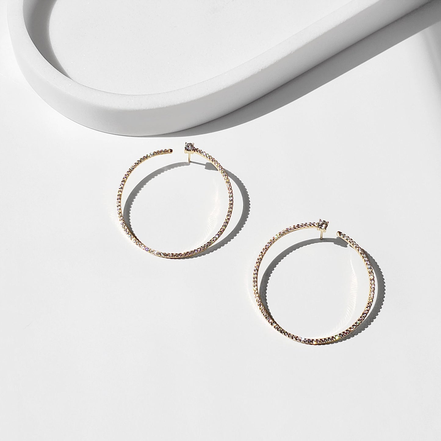 14K Gold Large Pavé Hoop Earrings – Fine CZ, 4.1cm
