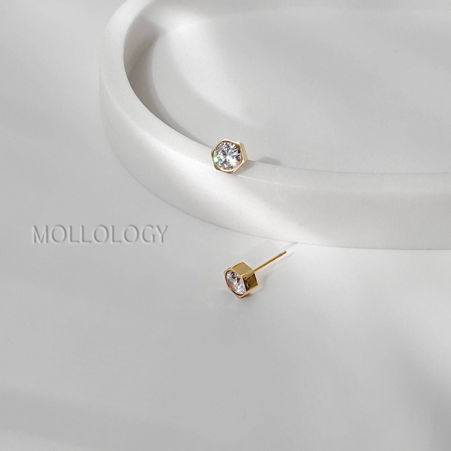 Bezel Earrings, 18K Gold Stud Earrings, Dainty Gold Earrings, Minimalist Earrings, Gold Hexagon Earrings, Dainty CZ Earrings, Dainty Studs, Stainless Steel Earrings, Simple Studs, Everyday Earrings, Tiny Gold Studs, Small Studs.