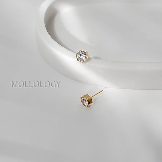 Bezel Earrings, 18K Gold Stud Earrings, Dainty Gold Earrings, Minimalist Earrings, Gold Hexagon Earrings, Dainty CZ Earrings, Dainty Studs, Stainless Steel Earrings, Simple Studs, Everyday Earrings, Tiny Gold Studs, Small Studs.