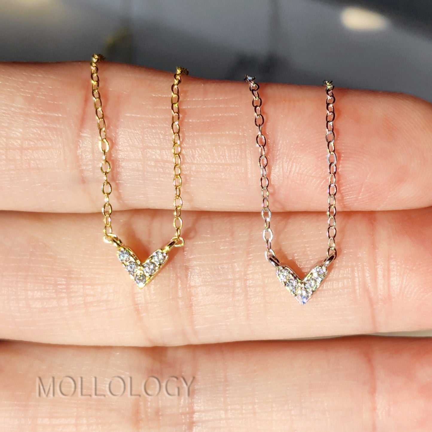 Tiny V Pavé Necklace