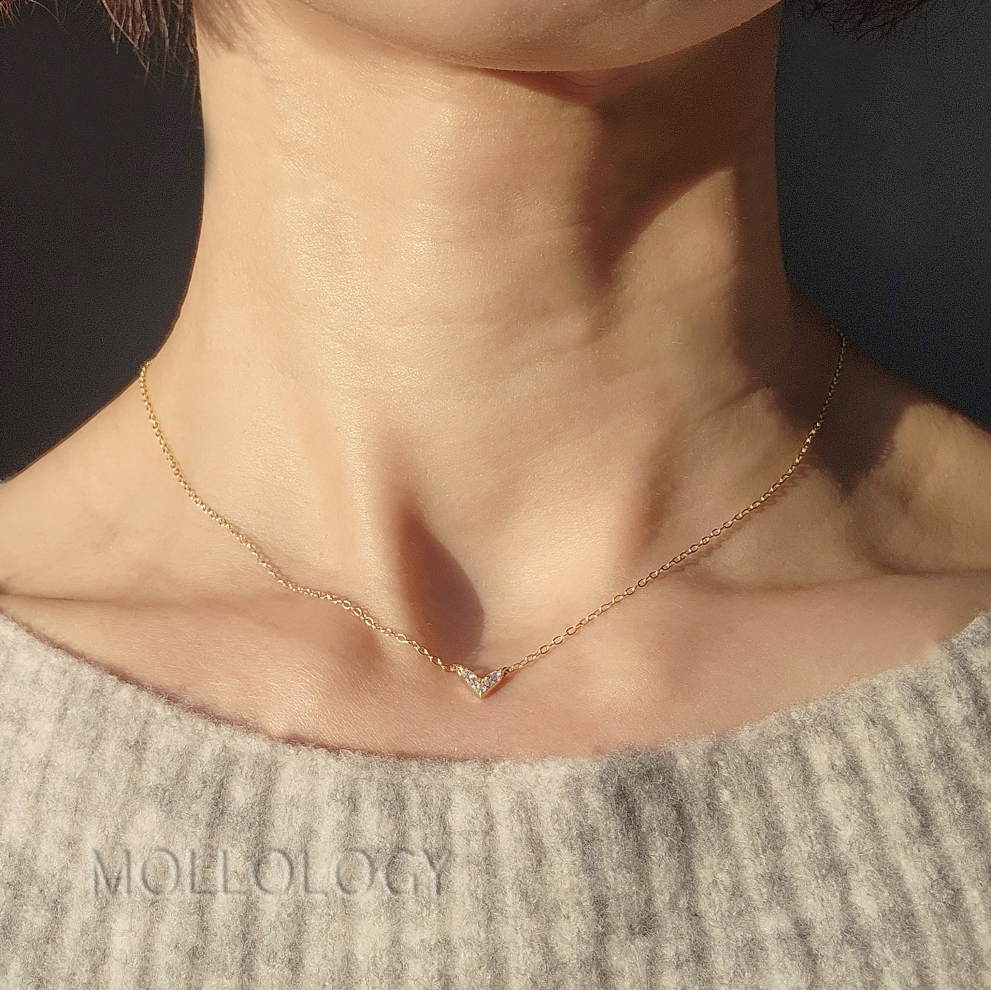 Tiny V Pavé Necklace