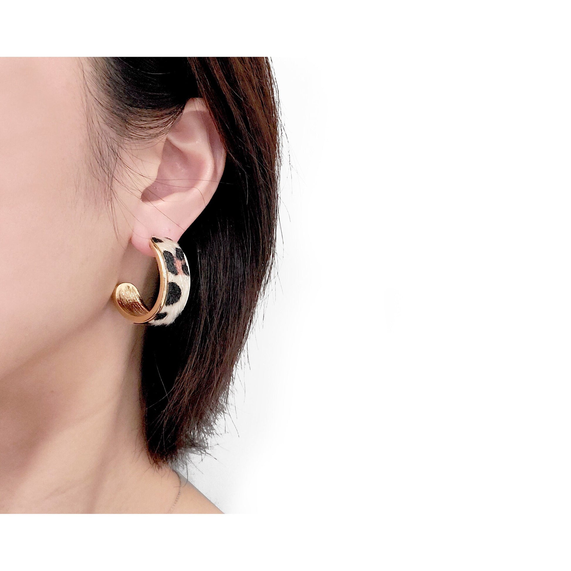 chunky gold hoops, hoop earrings, animal print, leather hoops, statement earrings
