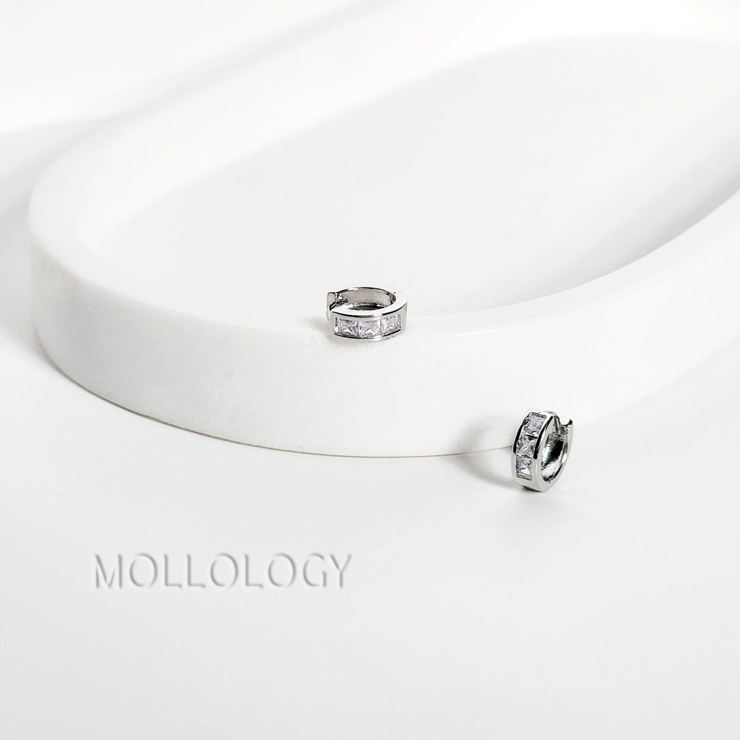 Sterling Silver CZ Cartilage Hoops front view