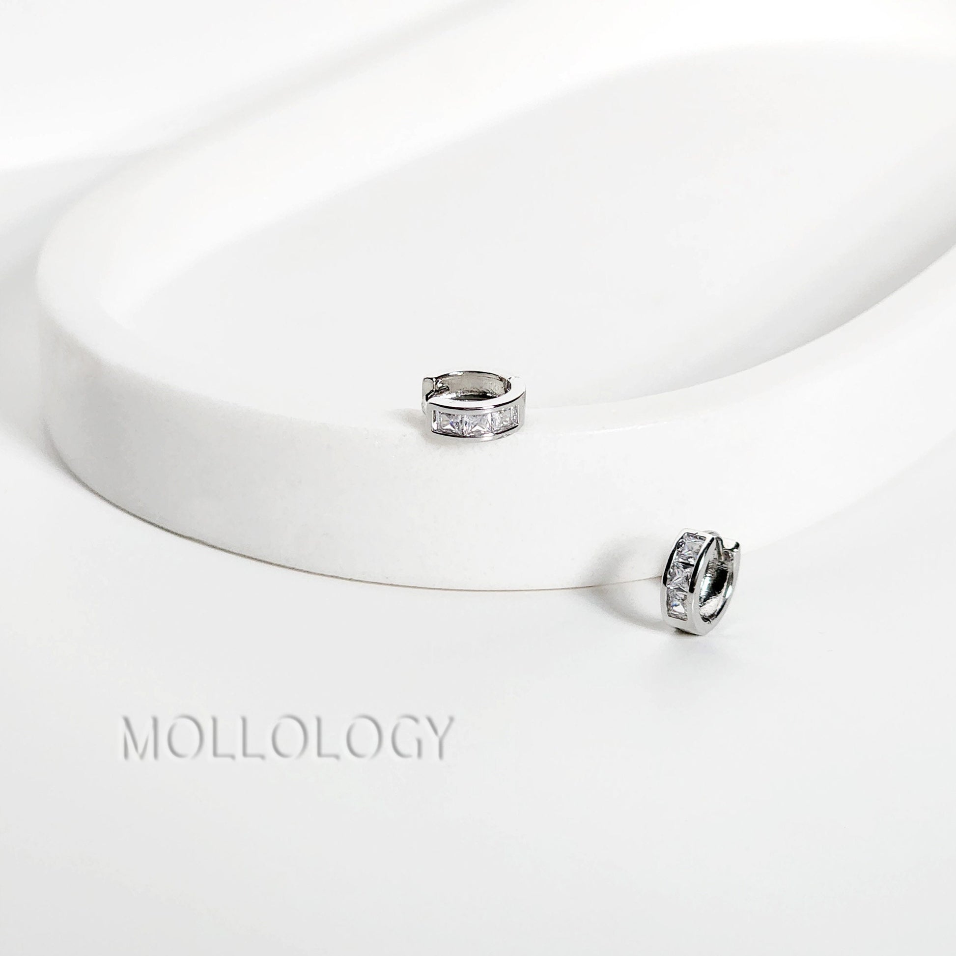 Sterling Silver CZ Cartilage Hoops front view